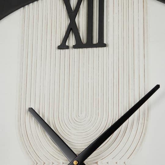 24" White Wood Art Deco Line Art Wall Clock